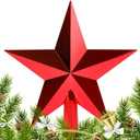 DERAYEE Christmas Tree Topper Star, 7.9 Inch Red Christmas Star Treetop Christmas Star Tree Topper Ornament for Xmas Tree Holiday Decorations