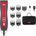 Kong 3-Speed Dog Clipper Grooming Kit  Stainless Steel Blade, Waterproof, LED Spotlight, 6 Guide Combs, 10-Foot Cord, Ergonomic Handle  Red/Gray, All Coat Types