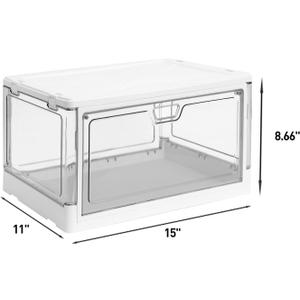 HYBRIDEAS 2-Pack Clear Stackable Storage Bins with Lids Magnetic Doors Open Front Foldable Folding Plastic Craft Containers Large Closet Organizers Box for Bedrooms Living Rooms Study Kids' Toys