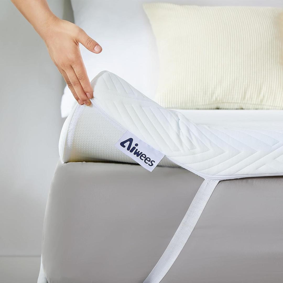 Memory Foam Mattress Topper, 3 inch King Mattress Topper with Removable Soft Cover, Bed Topper for Dorm, Travel, Guest Mat, Non-Slip Design & Pressure Relief Back Pain, White