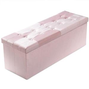 PRANDOM Jumbo Ottoman with Storage [1-Pack] Velvet Folding Small Square Foot Stool with Lid for Living Room Bedroom Coffee Table Dorm Pink 43x15x15 inches