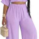 Choichic 2 Piece Sets for Women Summer Batwing Sleeve Crop Top and Wide Leg Pants Set Jumpsuits Beach Vacation Outfits (XL, Purple)