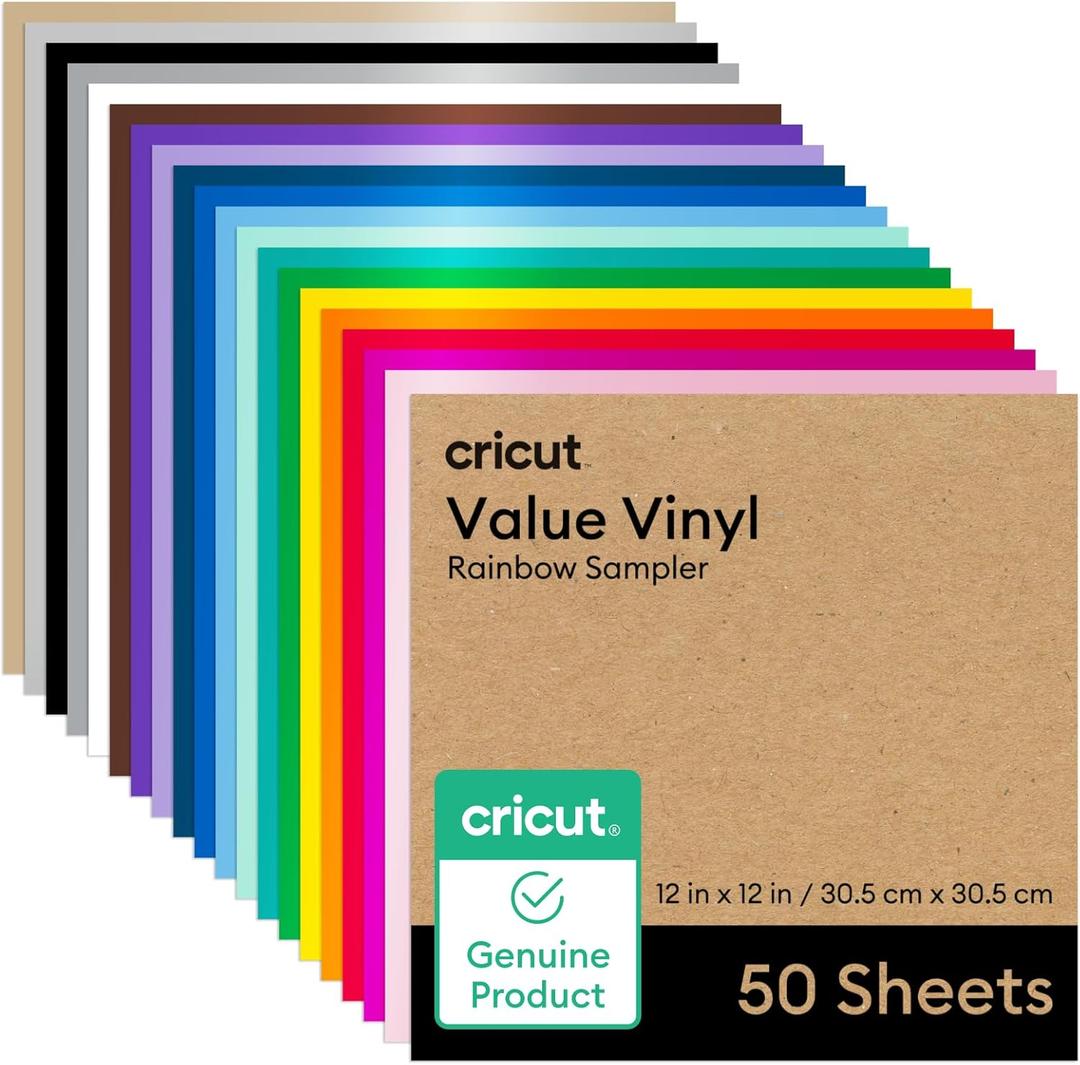 Cricut Value Permanent Vinyl - 50ft Rainbow Sampler, 12in x 12in Sheets (50 Count)