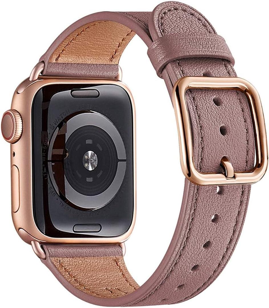MNBVCXZ Leather Bands Compatible with Apple Watch Band Women, Womens Genuine Replacement Strap for iWatch Series 11 10 9 8 7 6 5 4 3 2 1 SE 3 SE 2 SE, Size: 44mm 45mm 46mm 49mm, Lavender/Rose Gold