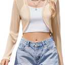 Women Sheer Shrugs Long Sleeve Cropped Cardigan Open Front Bolero Shrug for Evening Dressy, M