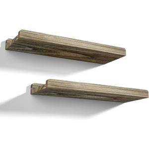 Love-KANKEI Floating Shelves Wall Mounted Set of 2,17 Inch Rustic Wood Wall Shelves for Storage, Bedroom Living Room Bathroom Kitchen Office and More Carbonized Black