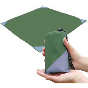 Orga'Neat Pocket Picnic Blanket, Beach Mat Waterproof Sandproof, Compact Lightweight Small Tarp for Camping, Hiking, Backpacking, Festival, Travel, Foldable in Bags (Army Green/Grey, 55"x60")