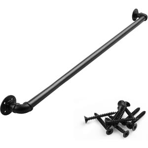 Pipe Stair Handrail, 3 Ft Metal Staircase Handrail, Black Galvanized Industrial Iron Hand Rail for Indoor & Outdoor Wall Mount Support, Wall Hand Railing,Safety Handle, Steps Baluster(HR01) (3 Feet)