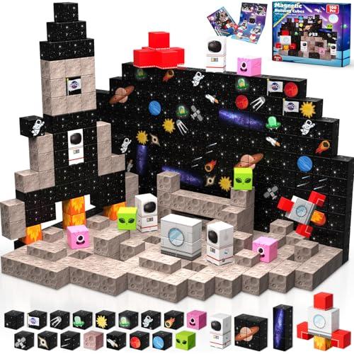 Annexfun Magnetic Blocks-100PCS Magnetic Building Blocks,Space Rocket Magnetic Tiles Cubes 2025 Upgraded STEM Game, Christmas Birthday Gifts for Adult Forest Space