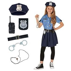 Morph Police Officer Costume For Girls, Cop Costume For Girls, Girl Police Officer Costumes Blue, Kids Halloween Costumes (10-12 Years)