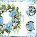 Suncalla 16 Inch Easter Eggs Wreaths for Front Door Hydrangea Easter Wreaths Artificial Blue White Floral Spring Summer Wreath for Front Door Indoor Outdoor Home Porch Wall Window Festival Decoration