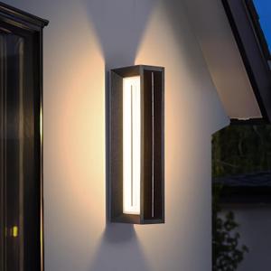 Solar Outdoor Wall Light, 20.5" Exterior Lighting Fixture Waterproof Modern Garage Sconce, 1 Pack Black Grey Porch Lamp for House Outside, Large Patio Front Door Wall Mount 3000K LED Lantern