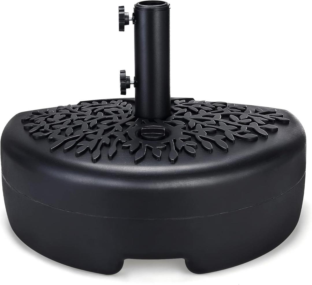 Home Zone Living 40lb Half Round Fillable Patio Umbrella Base Stand, 18in, Pole Holder, Water or Sand, Fits Poles Up to 1.9in(48mm) Diameter, UV Resistant, Lawn, Deck, Backyard, Garden, USA-Based