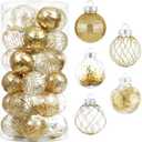 CristBest 30ct Christmas Ball Ornaments-60mm/2.36" Shatterproof Clear Plastic Xmas Balls Baubles Set with Stuffed Delicate Sparkling, Hanging Christmas Tree Decorations(Gold)
