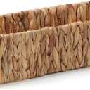 Wicker Storage Baskets with Handle Water Hyacinth Basket for Organizing Decorative Storage Bins for Countertop Toilet Tank Boho Rectangular Home Organizer (Natural, 14.5" x 5.5" x 4.1")