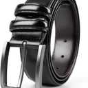 Mens Black Belt, Leather Dress Belts for Men Business Casual Pants Golf, Leather Loop, L (Black)