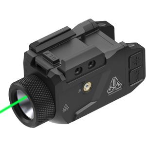 800 Lumens Pistol Light Laser Combo, USB-C Rechargeable with Green Beam Sight and Dual Strobe Mode, Adjustable Rail Mounted Tactical Light for 1913 Picatinny Rail
