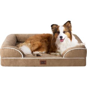 EHEYCIGA Memory Foam Large Dog Bed with Sides, Waterproof Orthopedic Dog Beds for Large Dogs, Non-Slip Bottom & Egg-Crate Foam Large Dog Couch Bed with Washable Removable Cover, Camel, 42x 33 in