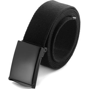Mile High Life Cut To Fit Canvas Web Belt Size Up to 52" with Flip-Top Solid Black Military Buckle