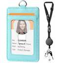 Leather Badge Holder and Adjustable Retractable Lanyards, Quick Release Buckle and Safety Breakaway Lanyards with Swivel Metal Clasp for Offices, Staff, Students, Employees 2pcs