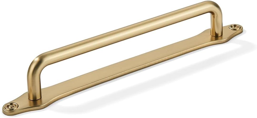 khtumeware 5 Pack 8 Inch Hole Center Brushed Brass Cabinet Pull with Backplate Solid Heavy Duty Handles with Backplate Cabinet Pulls for Drawer Kitchen Improvement Hardware
