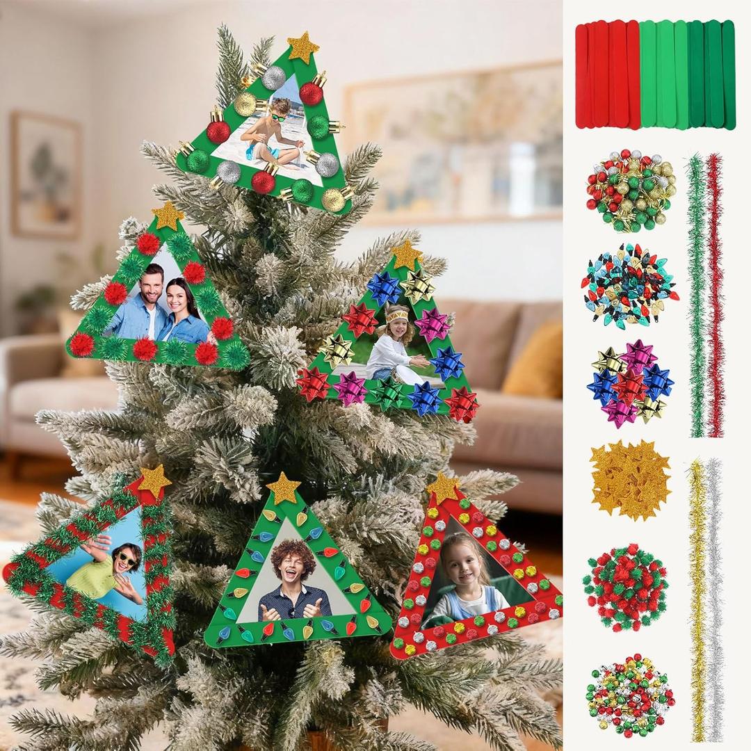Amyhill 36 Set Christmas Craft Kits Winter Crafts DIY Stick Christmas Ornaments DIY Picture Frames Craft Set Xmas Tree Ornaments Decoration Make Your Own Holiday Crafts Party Favors