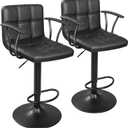 ERGOSEAT Bar Stools Set of 2, Armrest Adjustable Swivel Barstools with Back, Double Needle PU Leather Counter Height Chairs for Kitchen lsland (Black)