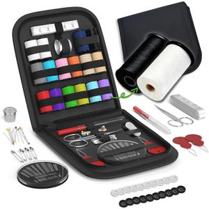 Sewing Kit Gifts for Grandma, Mom, Friend, Traveler, Adults, Beginner, Emergency,Sewing Supplies Accessories with Scissors,Sewing Needles Thimble, Thread,Tape Measure etc (Black, S) (1 Pack)