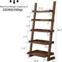 AQIMUELE Walnut Wooden Ladder Shelf with Edges, 5-Tier Modern Leaning Bookshelf Ladder – Stylish Space-Saving Bookcase for Living Room, Bedroom & Home Office