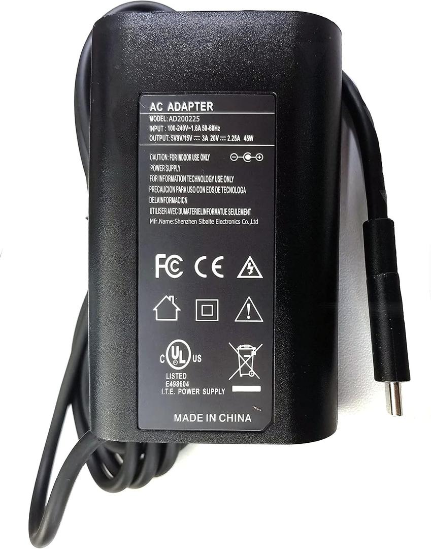 45W Type-C USB-C Adapter Power Supply Charger Replacement for Dell XPS 13 9360 9365 9370 9333 9380, Latitude 7275 7370 5175 5285 5290-2in1 7390-2in1, Inspiron 14 7437, LA45NM150, 0HDCY5