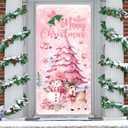 Pink Christmas Decoration Snowman Christmas Door Cover Deer X-mas Front Door Banner Decorations for Indoor Outdoor Holiday Party Supplies Banner