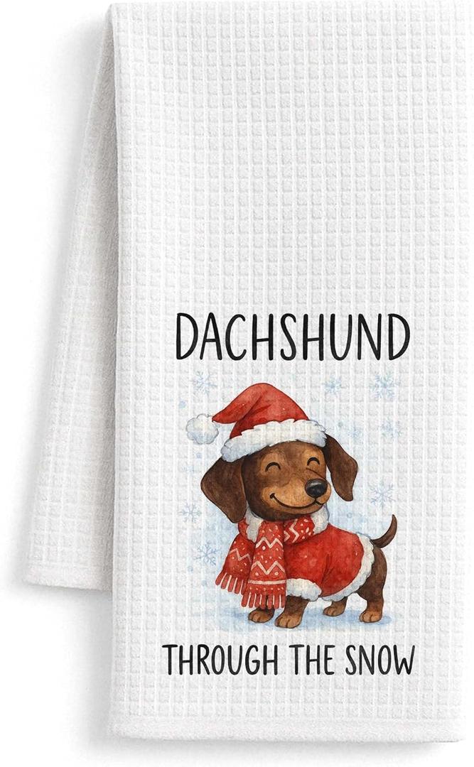 Dachshund Christmas Kitchen Towels, Weiner Dog Gifts for Women Men Dish Tea Towels, Dachshund Lover Gifts Decorative Hand Towel for Kitchen Bathroom Decor, 16x24 Inch