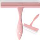 5" Silicone Shower Squeegee for Glass Doors & Car Windows - Small & Mini Size Streak-Free Cleaner, Bathroom, Mirror, Tile Scraper - Compact Pink with Hanging Hole, Kitchen Safe Water Blade (1 Pack Pink)