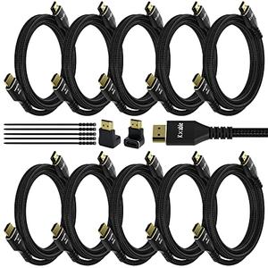 4K HDMI Cable 2 Feet (10 Pack), Ultra HD HDMI 2.0 Cable, Nylon Braided & Gold-Plated Connectors, 4K @ 60Hz, 2K ,1080P, HDCP 2.2, ARC, Bulk HDMI Cables for Laptop, Monitors, HDTV, PS5, Xbox One & More