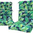 LVTXIII 2 Pack Outdoor High Back Cushions, 22" W x 20" D Tufted Seat and Back Chair Cushion with Ties, Fluffy Patio Replacement Rocking Chair Cushion for Outdoor Furniture Use, Hanalei Lagoon