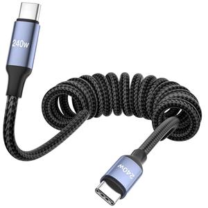 240W USB C to USB C Cable Coiled, Braided Type C Charger for Car 240W Fast Charging Cord Compatible with iPhone 17 16 15, iPad, Samsung Galaxy, Google Pixel, Moto, LG, TCL Phones