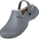 Waterproof Slippers for Men Women Comfy Winter Garden Clogs Warm and Fuzzy Slippers Slip On Home House Shoes Indoor Outdoor Deep Grey,12 Women/10.5 Men,Label Size 44