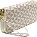 Veki Women's Wallet Double Zipper Pocket Wallets with Wrist Strap, Leather Credit Card Purse for Women Men (White)