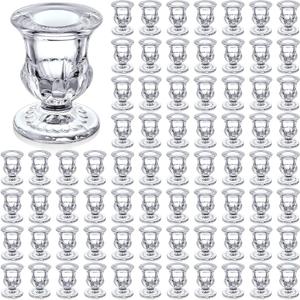 Foaincore 70 Pack Glass Candlestick Holders Bulk 2.5 Inch Taper Candle Holders Small Ritual Candle Stand Table Centerpieces for Wedding Christmas Valentine's Festival Party Dining Decorations (Clear)