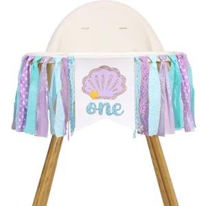 Mermaid One Year High Chair Banner - Under The Sea 1st Birthday Party Decorations, First Party Banner, Ocean Themed Highchair Garland, Under The Sea Photo Prop Cake Smash (Mermaid)