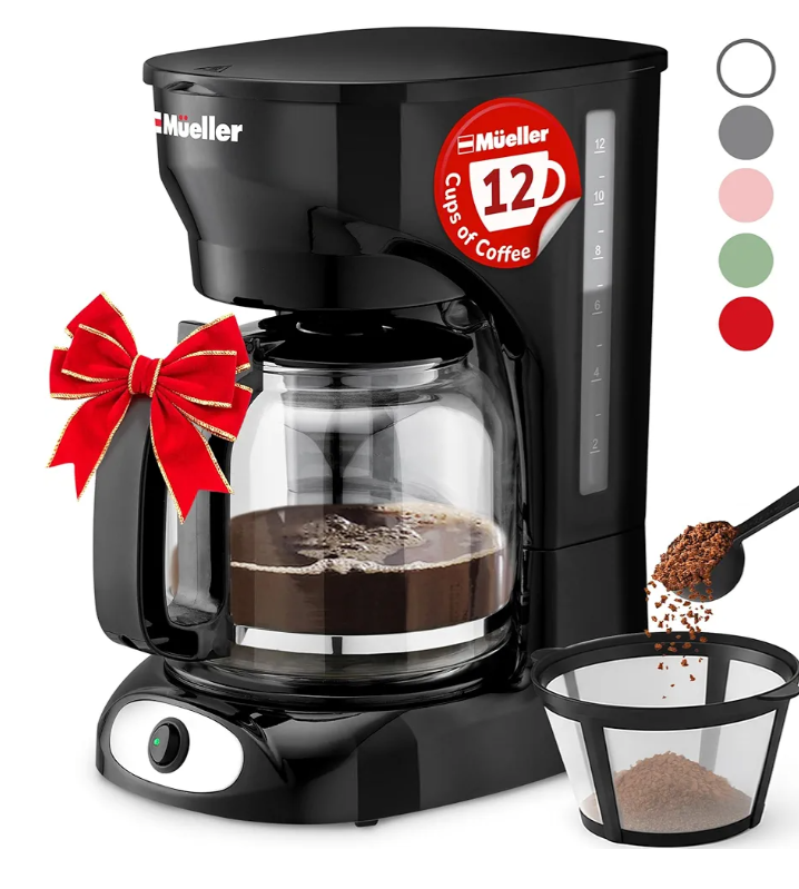 Mueller 12-Cup Drip Coffee Maker - Borosilicate Carafe, Auto-Off, Reusable Filter, Anti-Drip, Keep-Warm Function, Clear Water Level Window Coffee Machine, Kitchen Essentials & Accessories