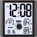 Atomic Wall Clock with Outdoor/Indoor Temperature Digital Battery Operated Backlight Large Number Display Moon Phases 8.8' Desk Alarm Clocks for Bedrooms, Classroom, Seniors, Office,Kitchen