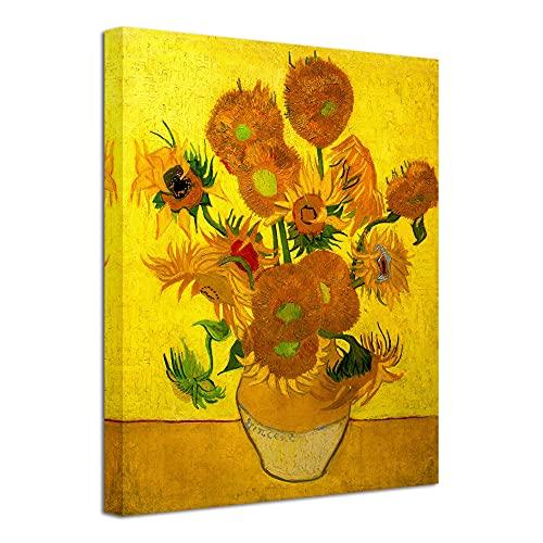Wieco Art Abstract Flowers Giclee Canvas Prints Wall Art Vase with Fifteen Sunflowers by Van Gogh Classic Oil Paintings Reproduction for Home Decor Modern Stretched and Framed Floral Picture23"×15"