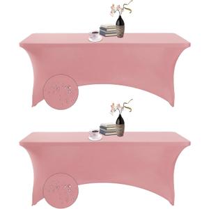 2Pack Spandex Waterproof Table Covers 6ftSpandex 6ft Waterproof Table Cover for Party,Wedding, Banquet, and Events(Dusty Pink) (6FT 2PACK)