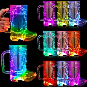 Sieral 12 Pcs Large Cowboy Boot Cups Light Up 16 oz LED Plastic Cowboy Shot Glasses Cowgirl Drink Mugs with Handle for Rodeo Birthday Party Western Theme Wedding Supplies