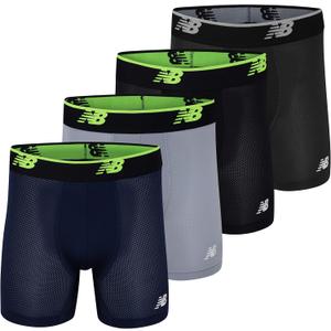 New Balance Men's Standard Mesh 5" with Fly Boxer Brief (4-Pack), Black(st)/ Steel/ Pigment(rg)/ Black(rg), X-Large New Balance Men's Standard Mesh 5" with Fly Boxer Brief (4-Pack), Black(st)/ Steel/ Pigment(rg)/ Black(rg), X-Large