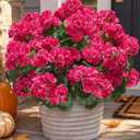 Artificial Geranium Fake Flowers for Outdoors Decoration, 6 Bundles Silk Geraniums Flower UV Resistant Look Real Faux Plants for Outside Planter Front Door Garden Patio Balcony Yard Home, Hot Pink