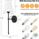 Bsmathom Wall Sconces Sets of 2, Rustic Industrial Wall Lamps, Hardwired Column Stand Sconces Wall Lighting, Bathroom Vanity Light Fixture with Fabric Shade for Bedroom Living Room Kitchen, Black