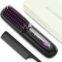 Hair Straightener Brush,Ceramic Ionic Anti-Frizz Hair Brush, | 30 Second Quick Heat Up, Adjustable Temperature, Travel Portable Styling Tool for All Hair Types（Midnight Black）