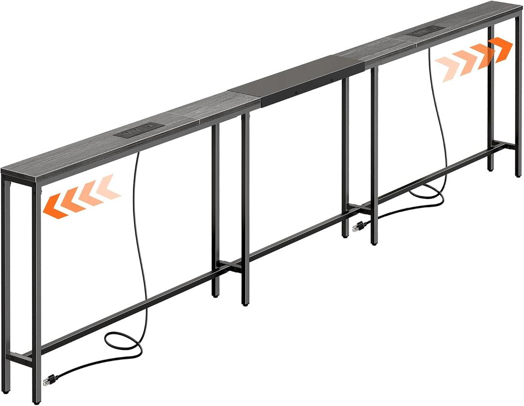 Huuger Narrow Sofa Table with 2 Power Outlets, 110.2-133.8 Inch Adjustable Length, Behind the Couch Table with USB-C Port, Long Entryway Console Table, Anti-tip Kit, for Living Room, Gray, 110.2"-133.8"W x 29.5H”